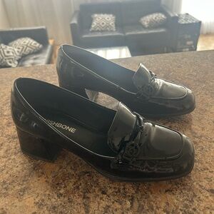 Black Patent Block Heel Loafers